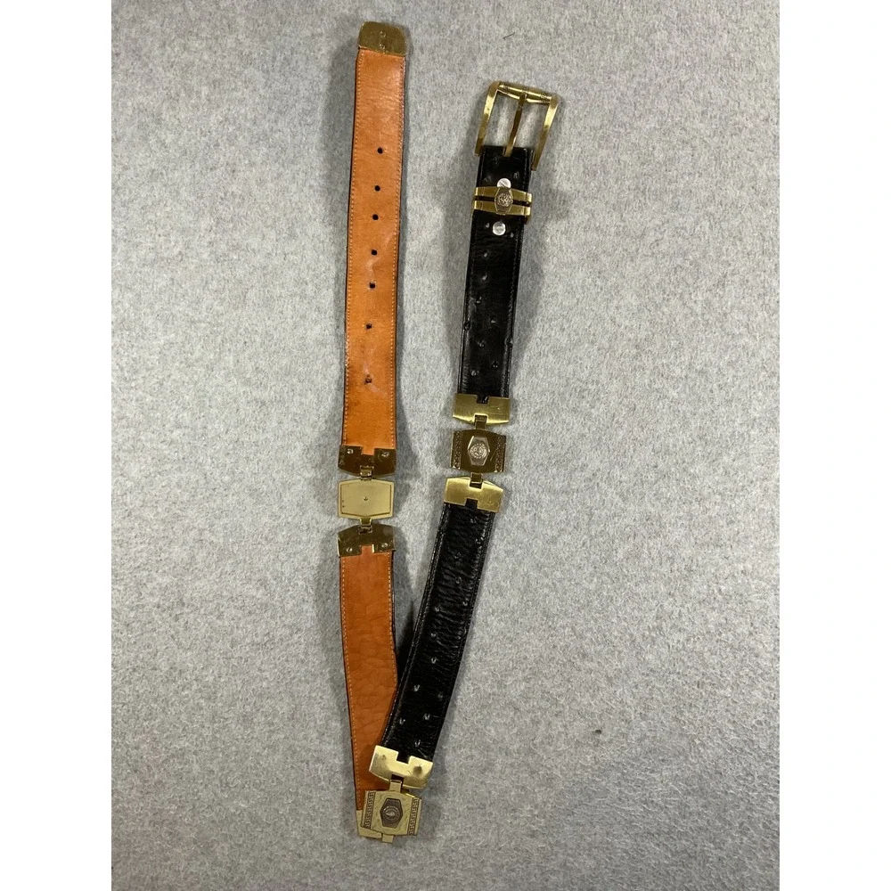 Veretta Belts Mens 38 Black Ostrich Leather Gold Medallion Key Belt Mexico 1567